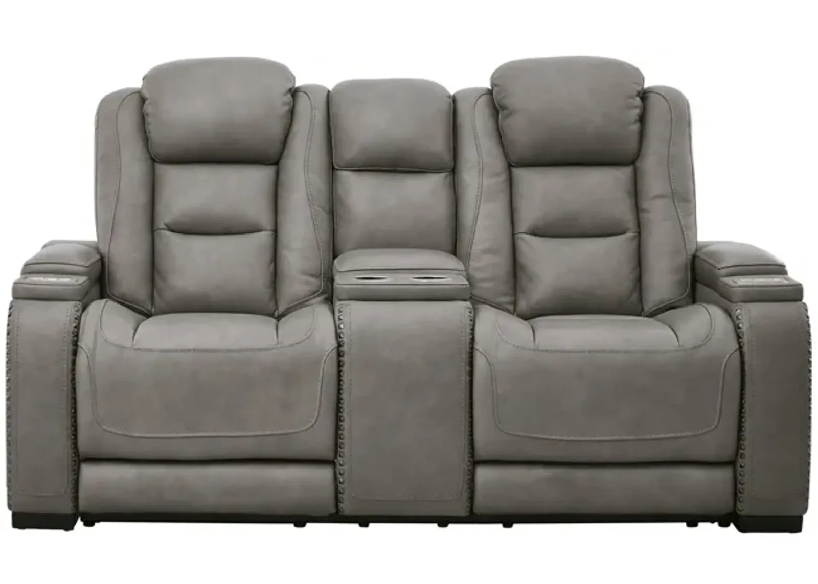 Rigel Leather Power Reclining Loveseat With Console - Gray