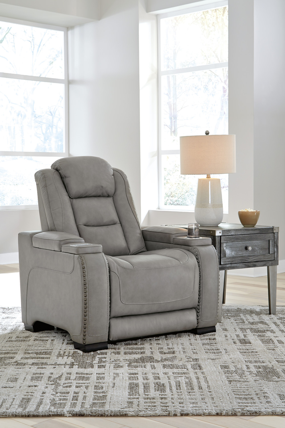 Rigel Leather Power Recliner - Gray