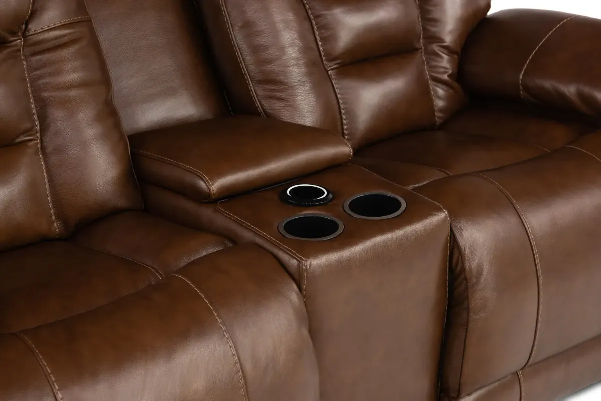 Custer Leather Power Reclining Loveseat with Console