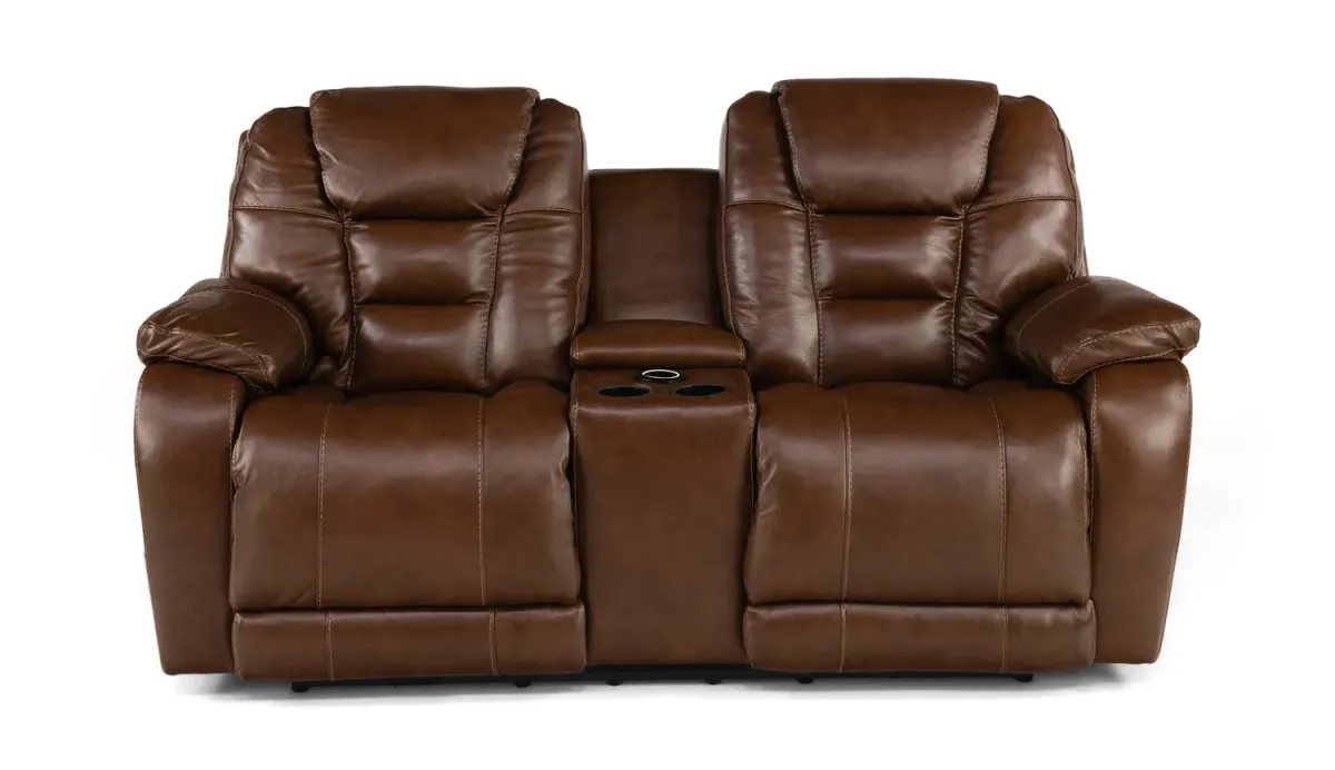 Custer Leather Power Reclining Loveseat with Console