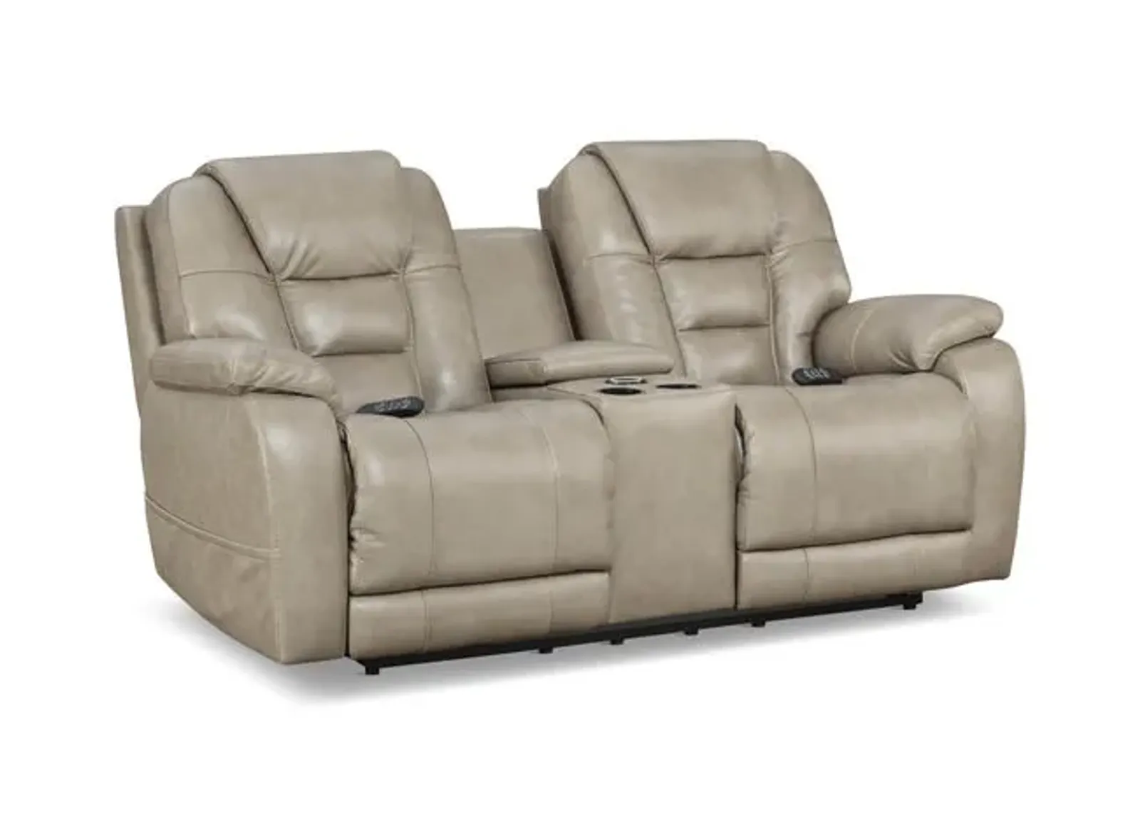 Custer Leather Power Reclining Loveseat with Console - Mushroom