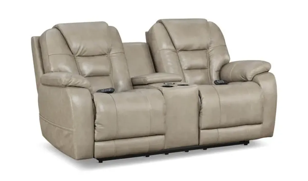 Custer Leather Power Reclining Loveseat with Console - Mushroom