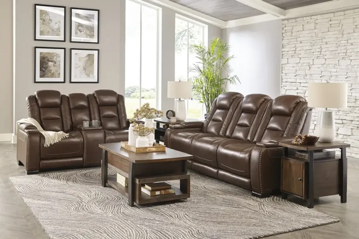 Rigel Leather Power Reclining Sofa- Mahogany