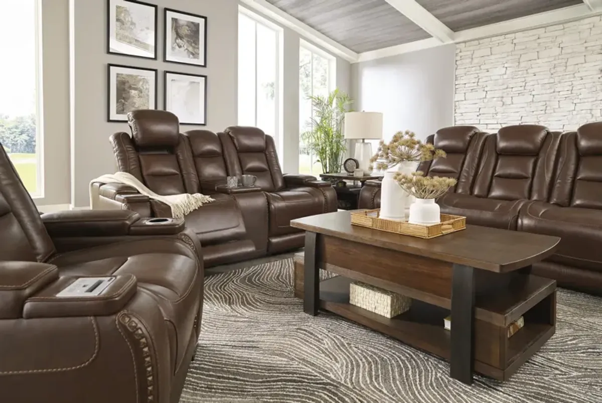 Rigel Leather Power Reclining Sofa- Mahogany