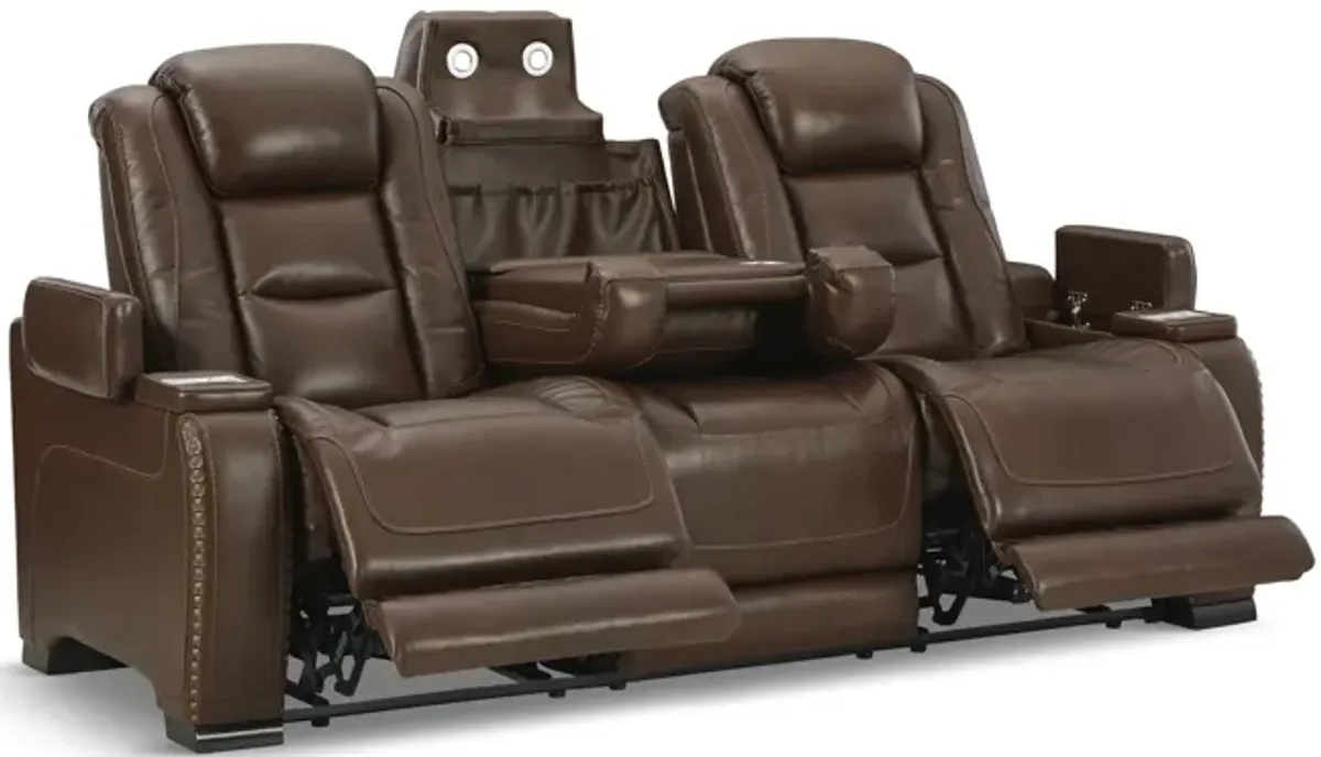 Rigel Leather Power Reclining Sofa- Mahogany