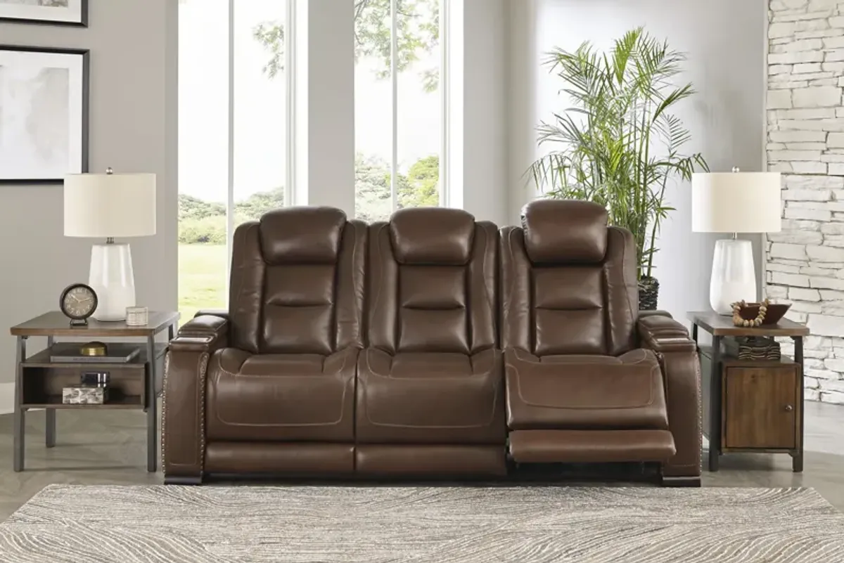 Rigel Leather Power Reclining Sofa- Mahogany