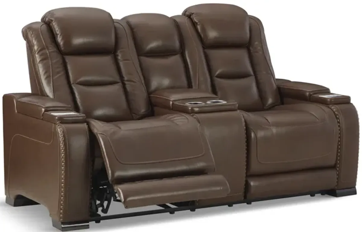 Rigel Leather Power Reclining Loveseat with Console - Mahogany