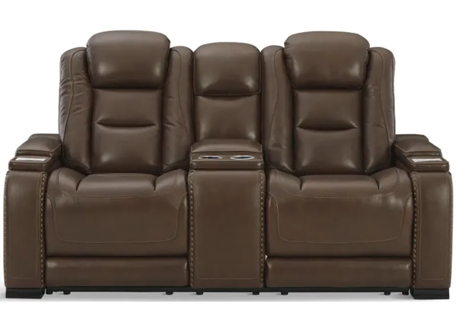 Rigel Leather Power Reclining Loveseat with Console - Mahogany