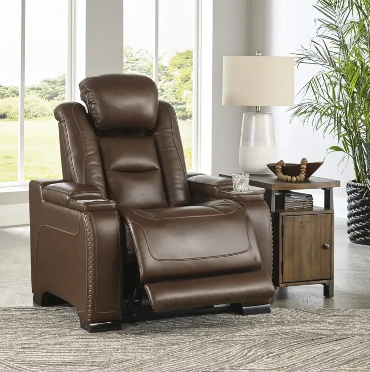 Rigel Leather Power Recliner - Mahogany