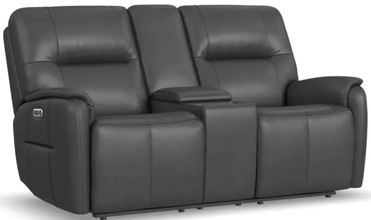 Wilson Leather Power Reclining Loveseat With Console