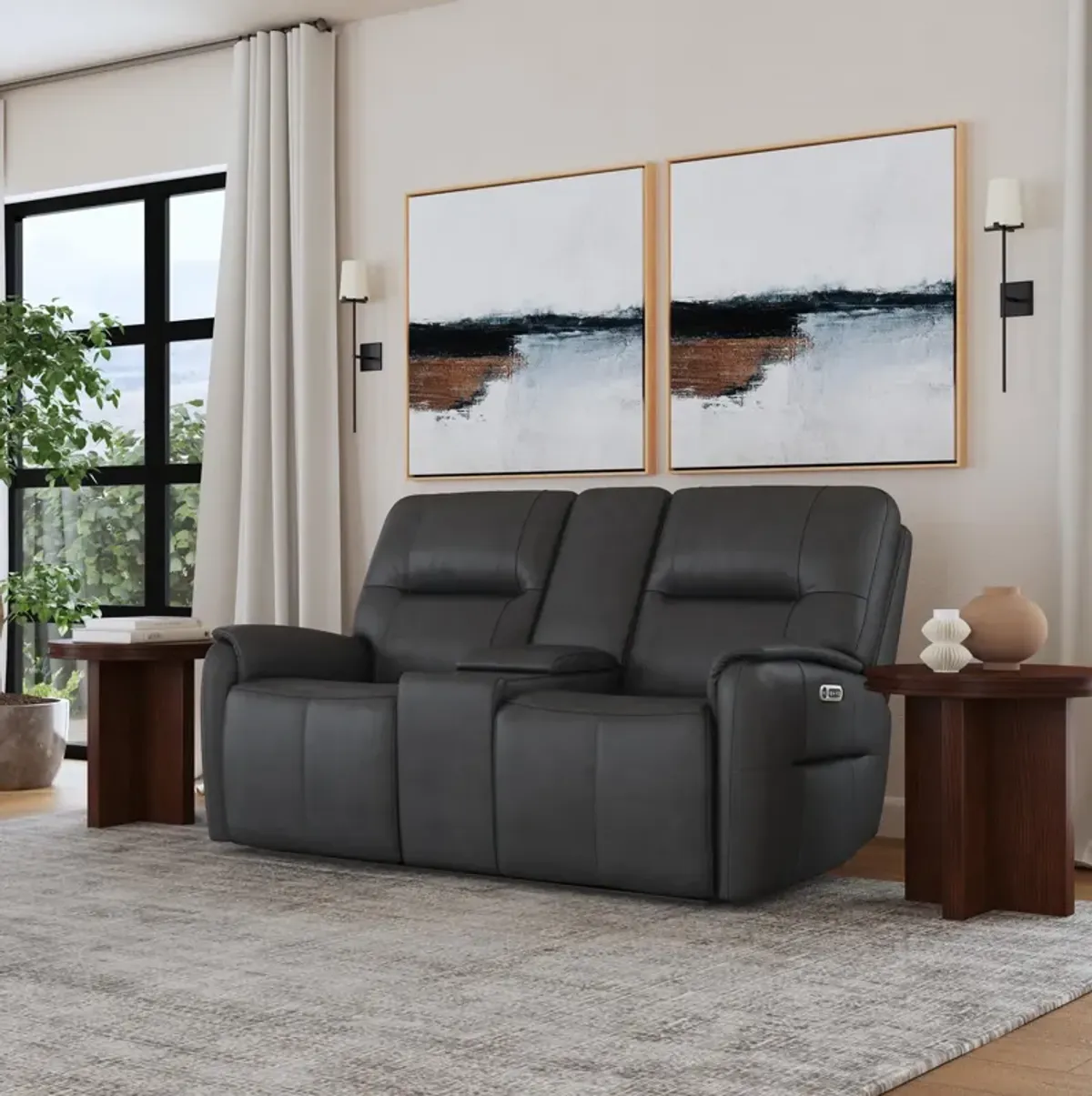 Wilson Leather Power Reclining Loveseat With Console