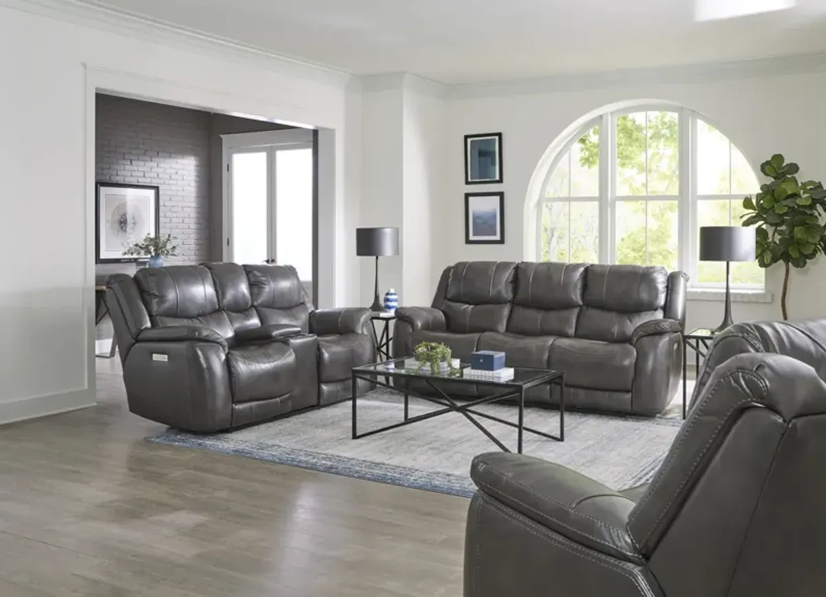 Dougie Leather Power Reclining Sofa - Grey