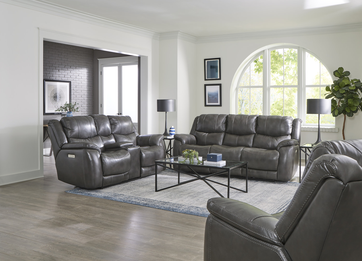 Dougie Leather Power Reclining Sofa - Grey