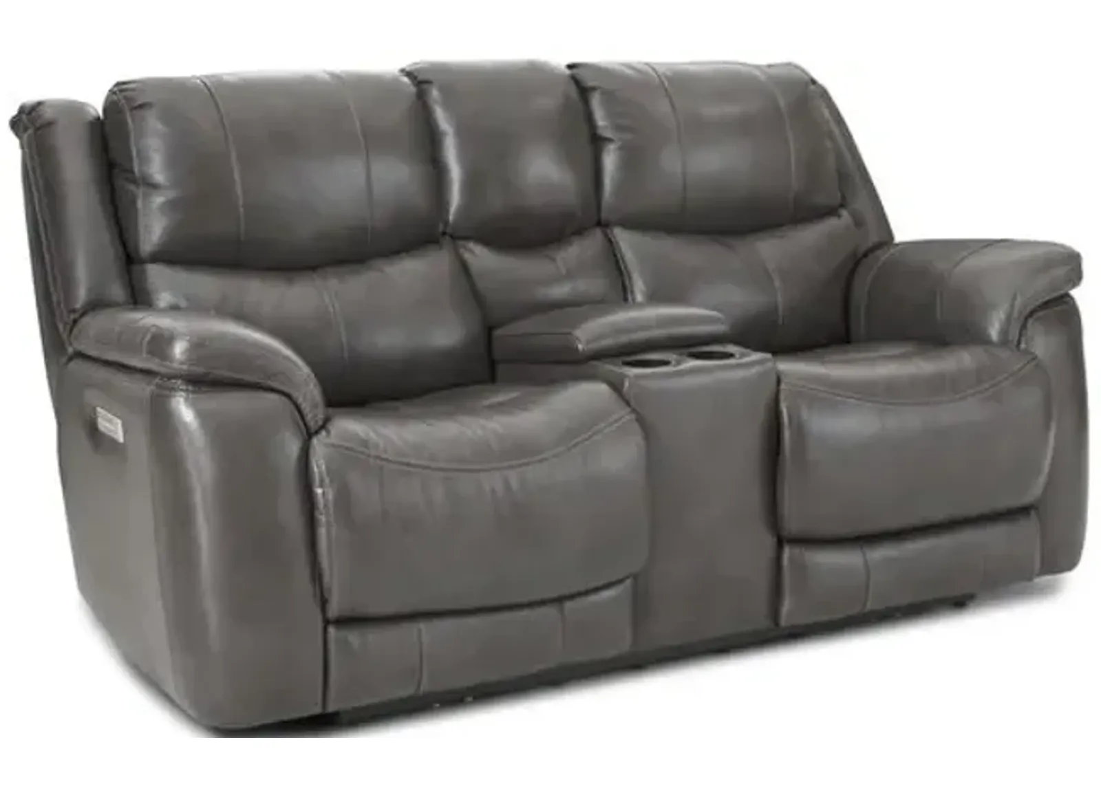 Dougie Leather Power Reclining Console Loveseat - Grey