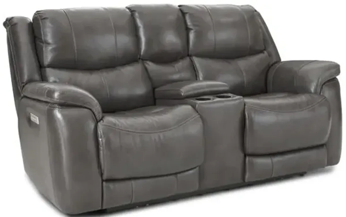 Dougie Leather Power Reclining Console Loveseat - Grey