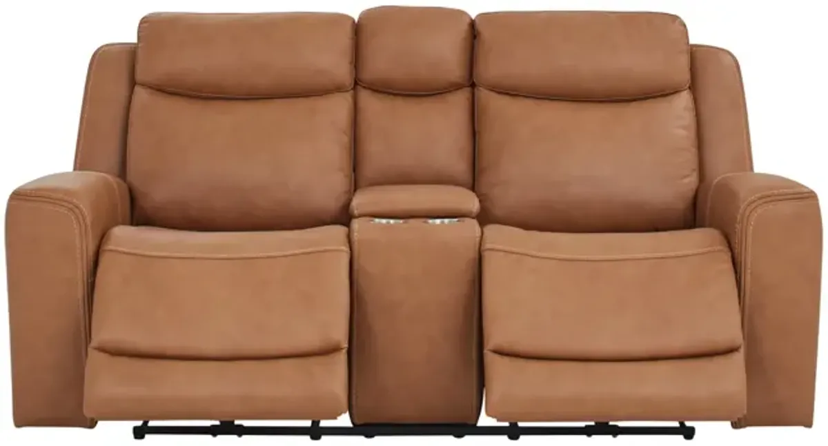 Davidson Leather Power Reclining Loveseat With Console