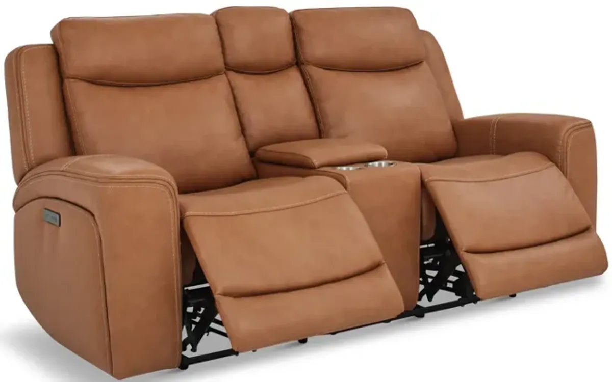 Davidson Leather Power Reclining Loveseat With Console