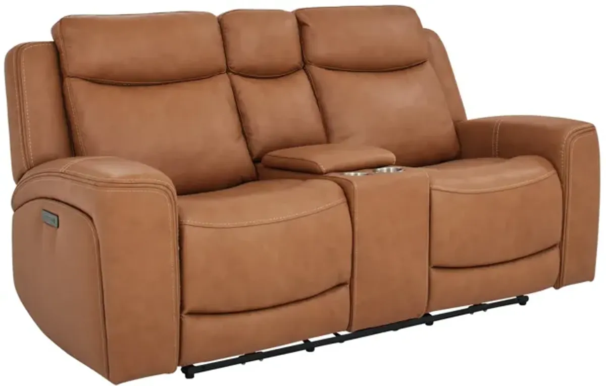 Davidson Leather Power Reclining Loveseat With Console