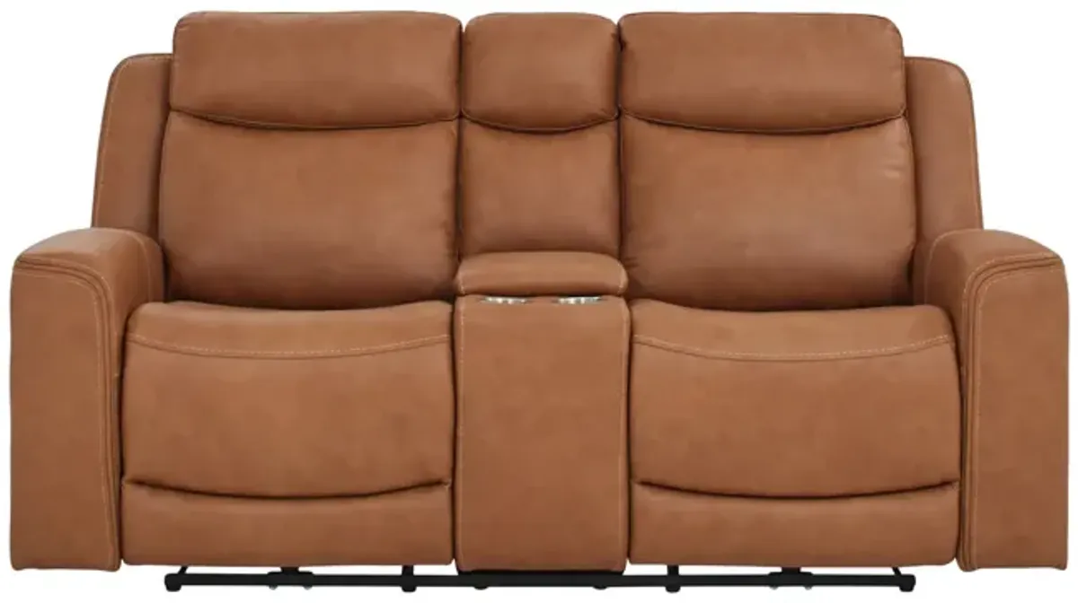 Davidson Leather Power Reclining Loveseat With Console