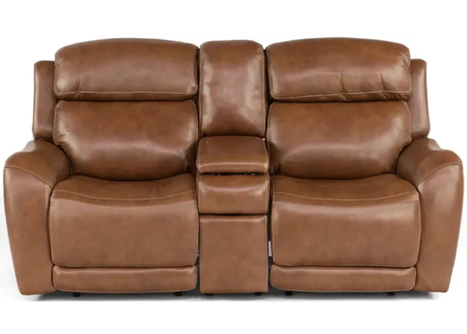 Saddle Leather Power Reclining Loveseat With Console