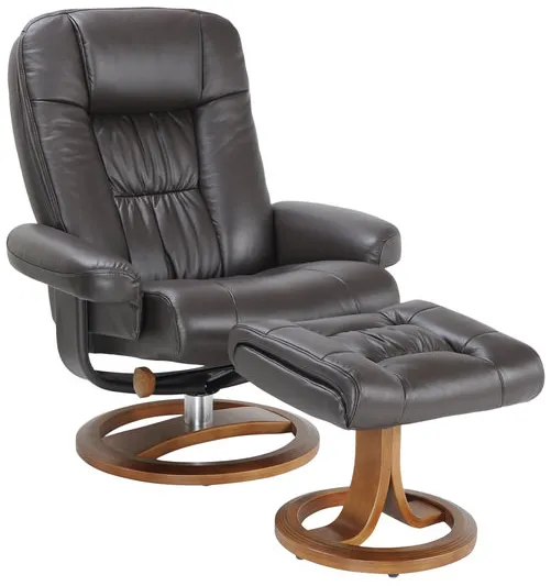 Jock Leather Swivel Recliner With Ottoman - Brown