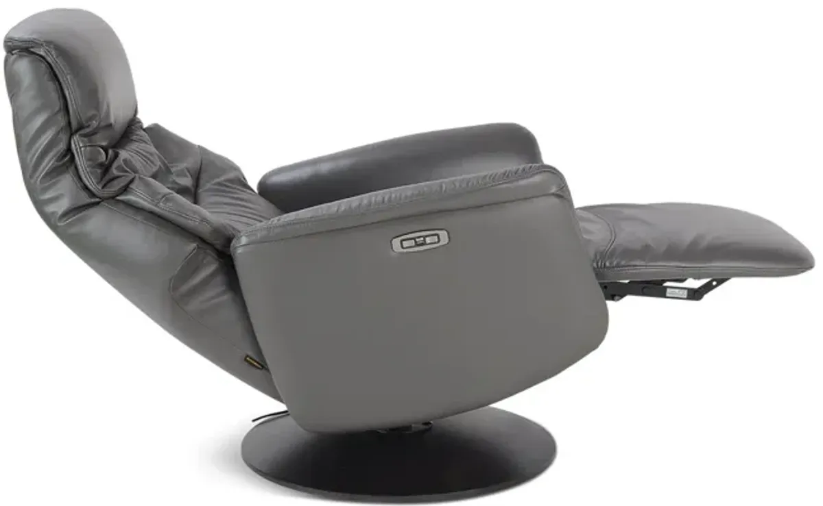 Connor Leather Zero Gravity Power Swivel Recliner - Grey