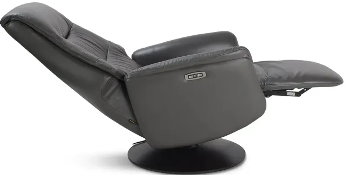 Connor Leather Zero Gravity Power Swivel Recliner - Grey