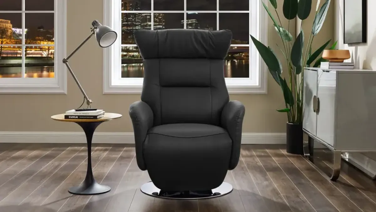 Gladys Leather Power Swivel Recliner - Black