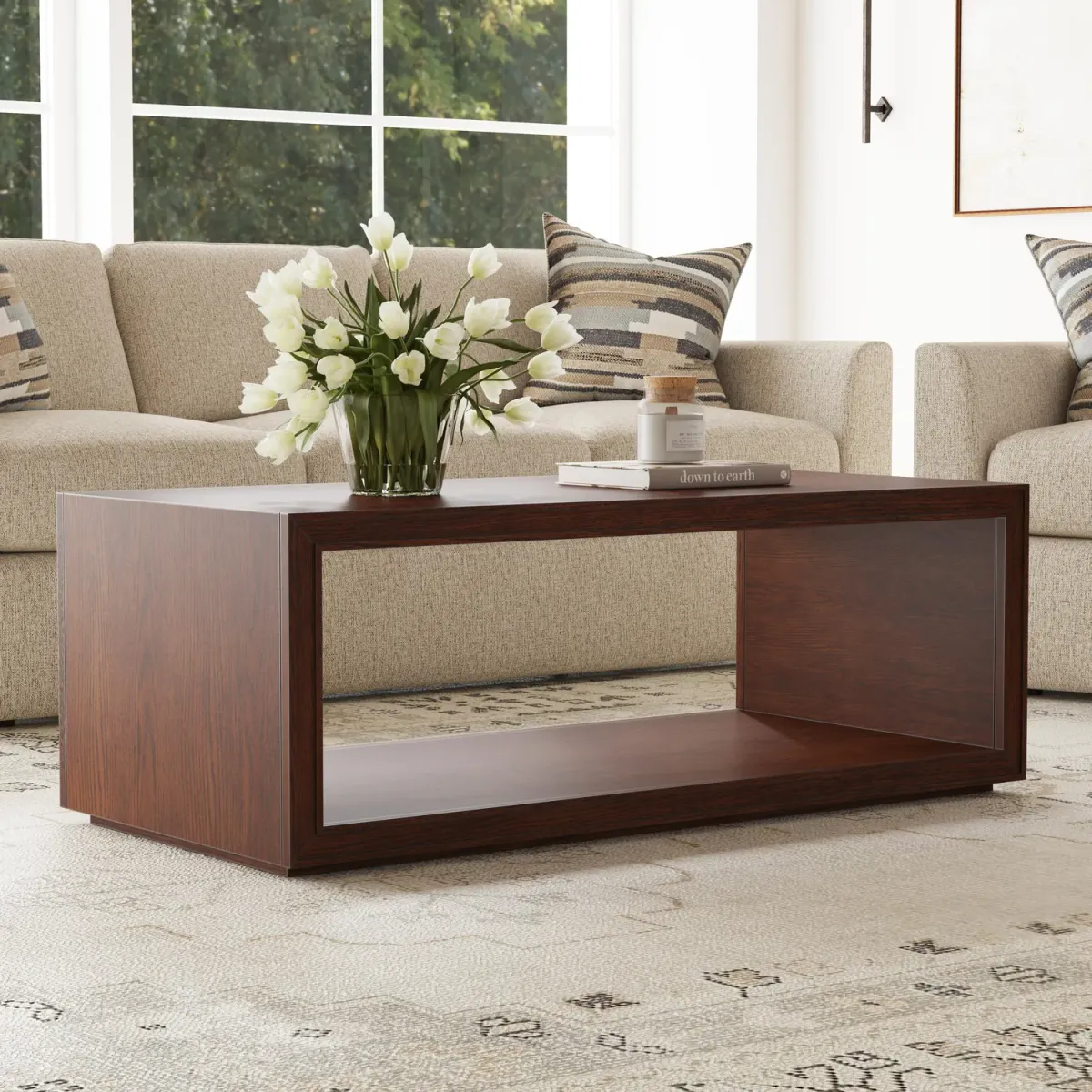 Waterfall Rectangular Coffee Table With Casters