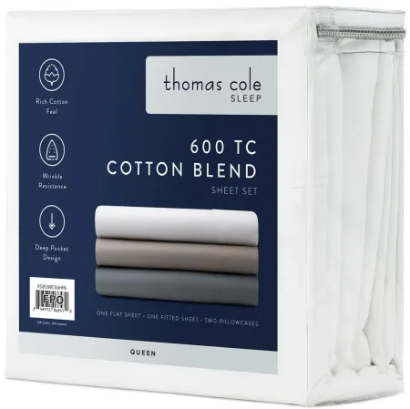 Cotton Rich Twin Sheet Set - White