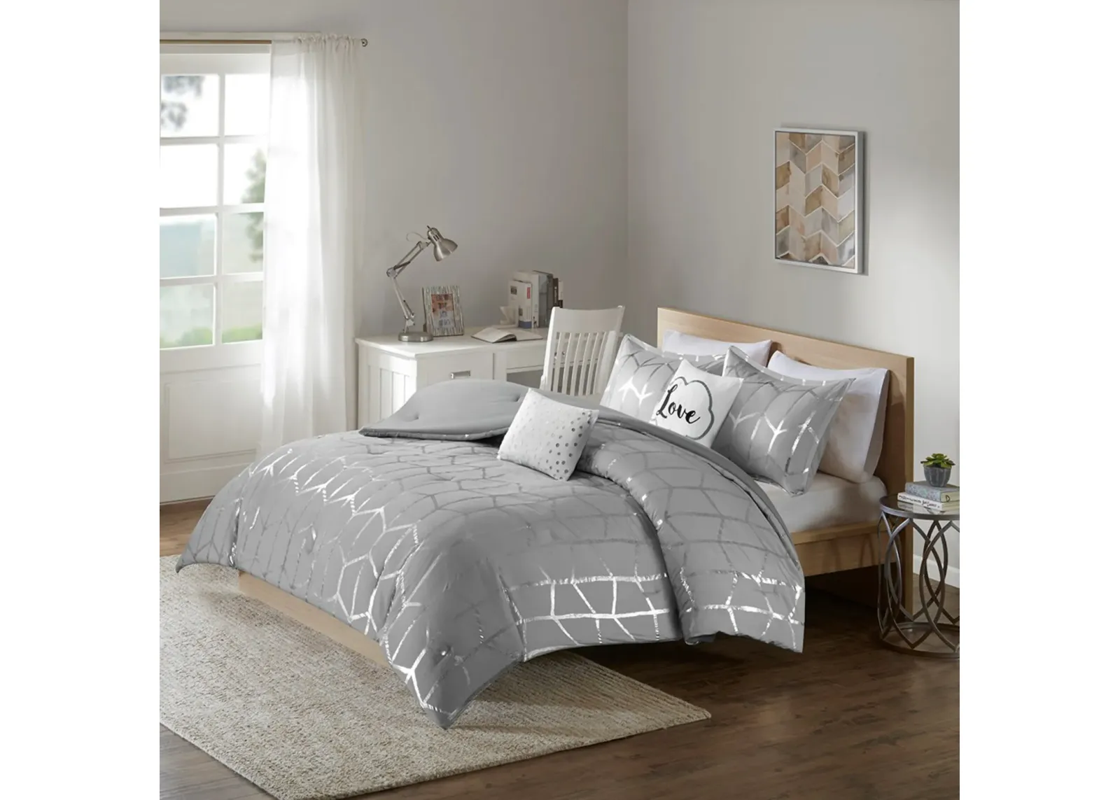 Raina Full Queen Comforter Set - Grey