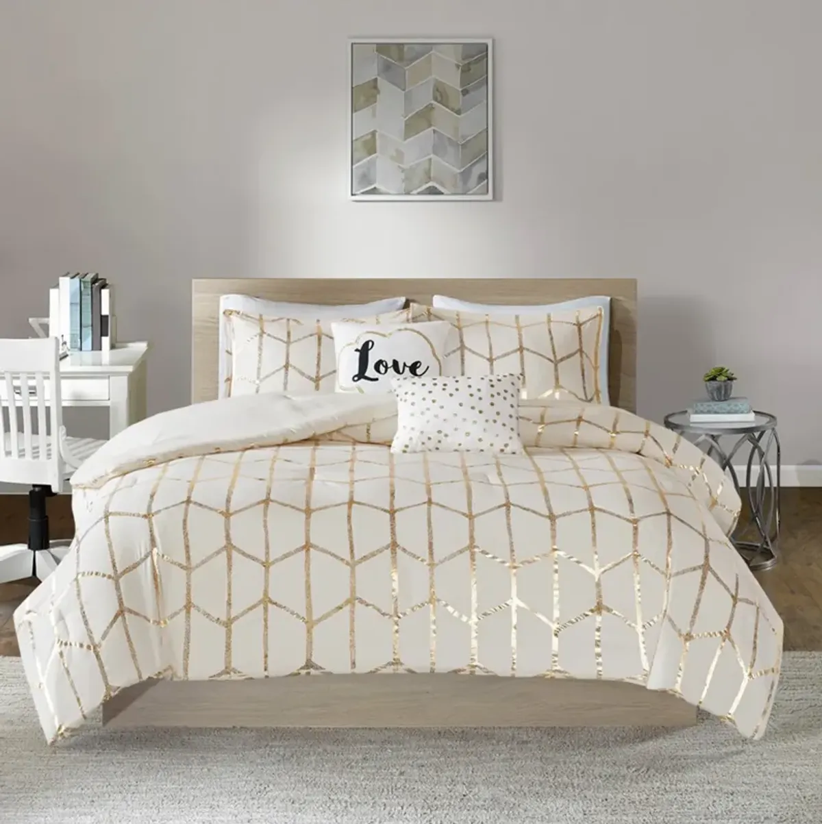 Raina Full Queen Comforter Set - Ivory