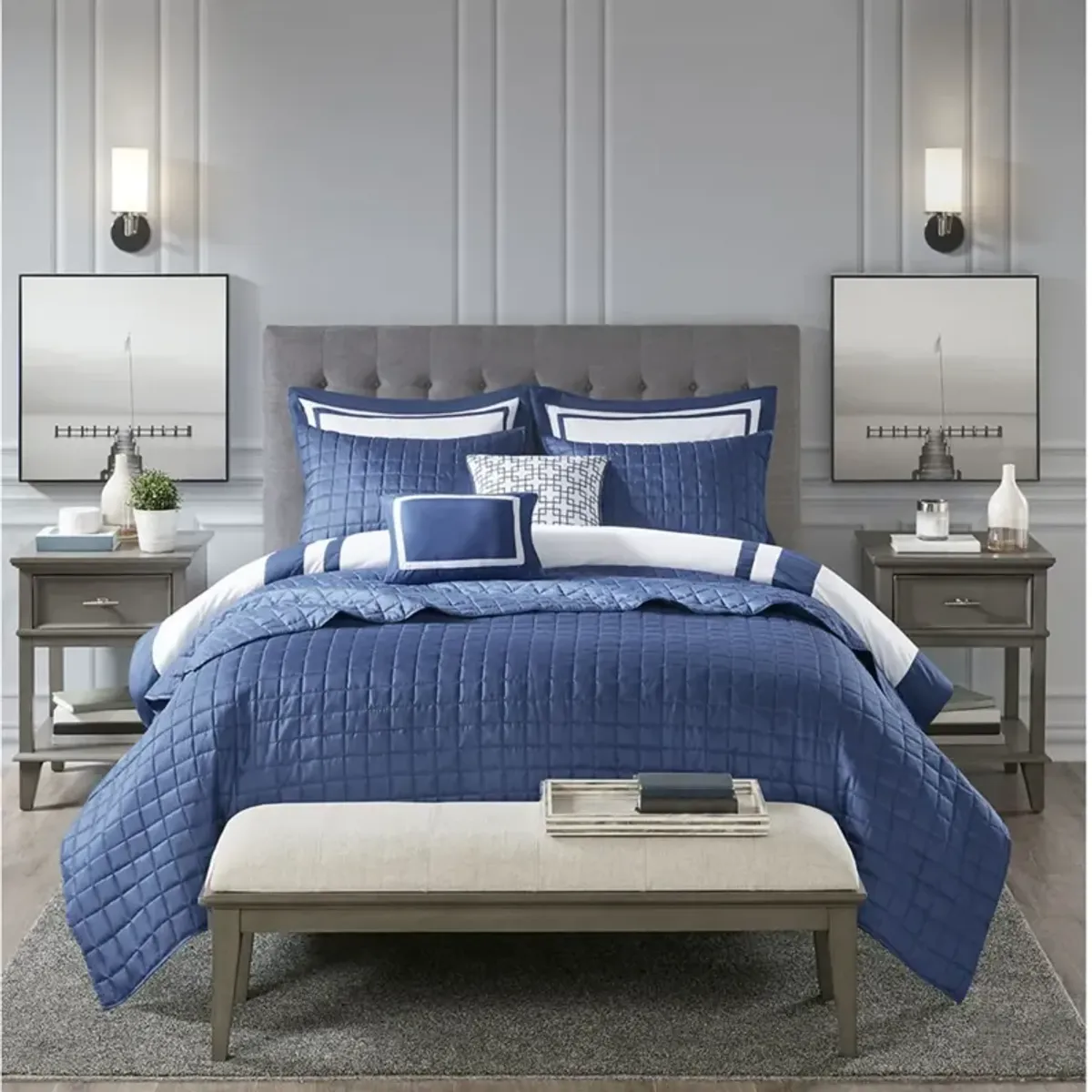 Henrietta 8pc Full Queen Navy Bed Set