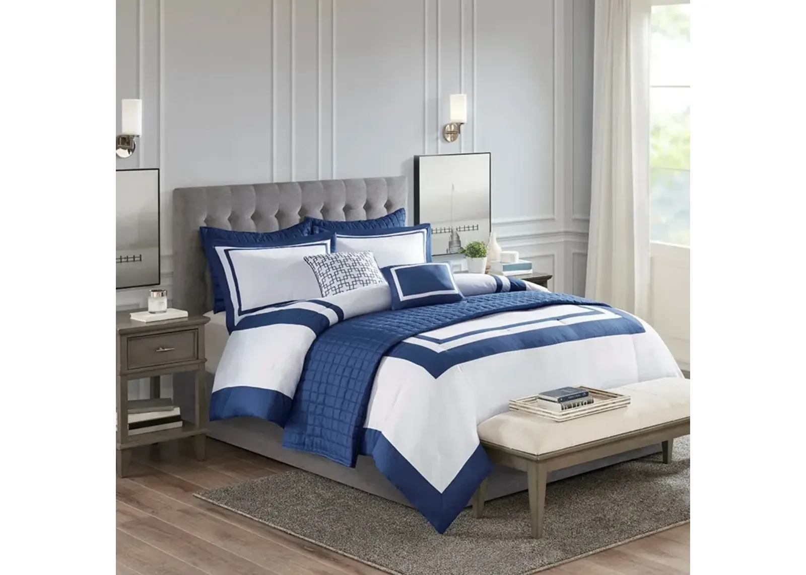 Henrietta 8pc Full Queen Navy Bed Set