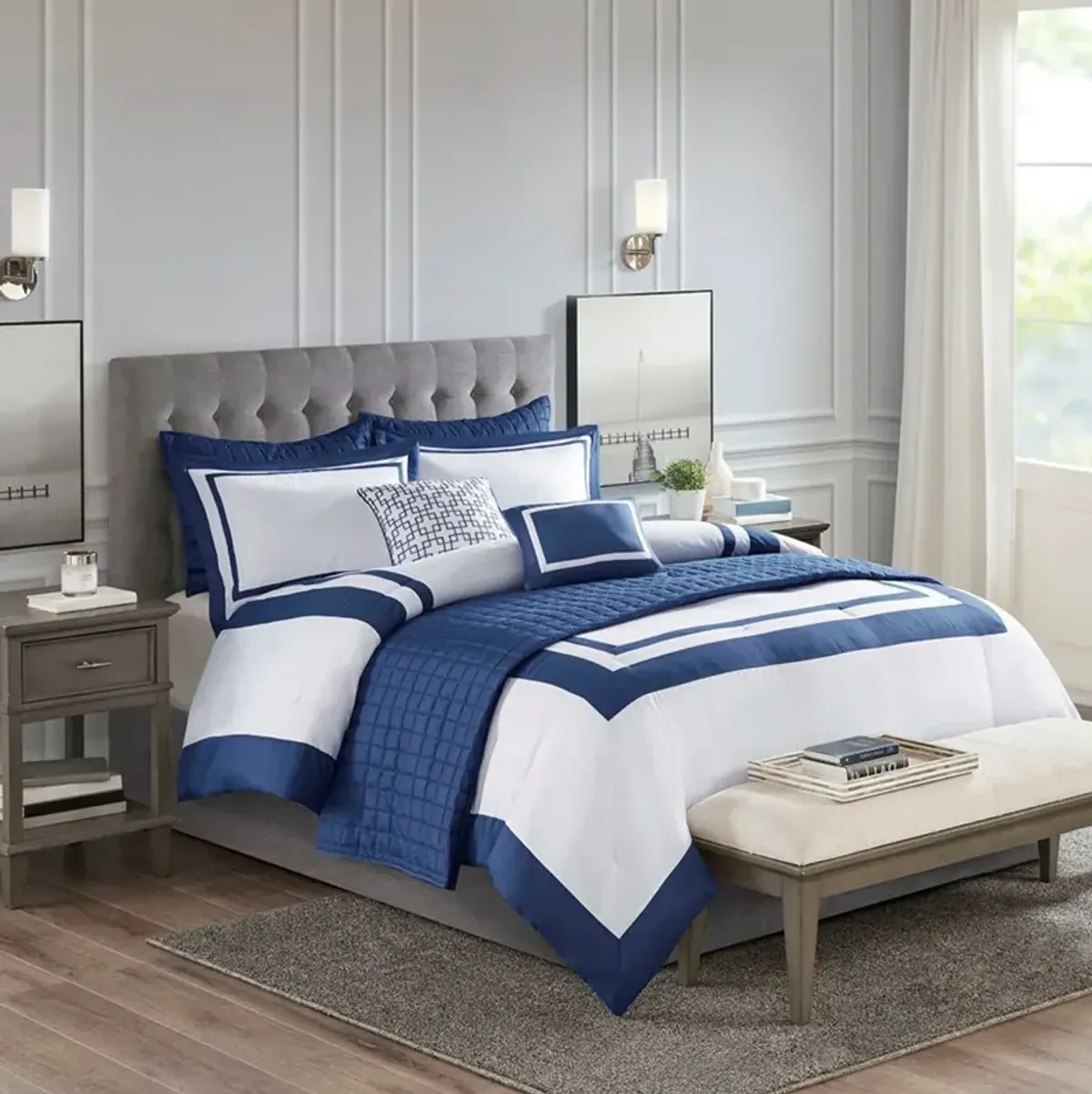 Henrietta 8pc Full Queen Navy Bed Set