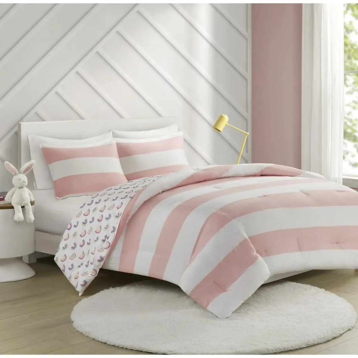 Cabana Blush White Wide Stripe 3Pc. Comforter Set