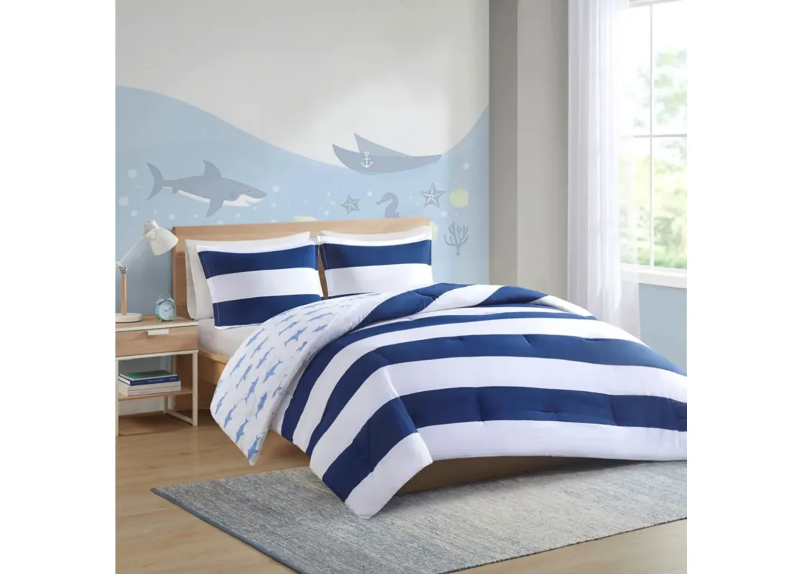 Cabana Navy White Wide Stripe 3 Pc. Comforter Set