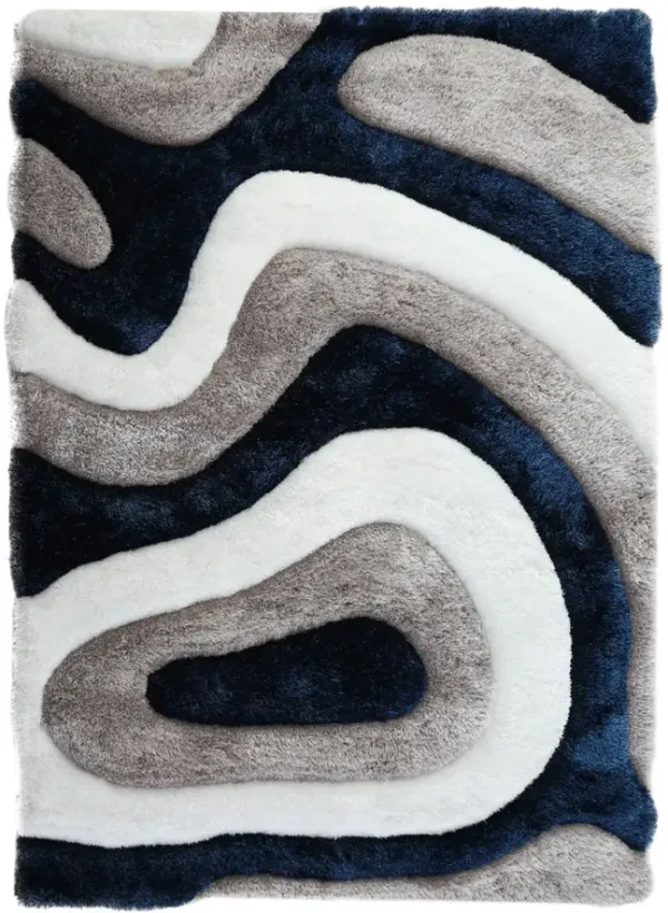 Mateos Grey White Blue Area Rug - 3 6  X 5 6 
