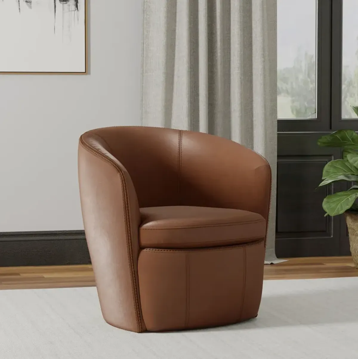 Kellen Leather Swivel Chair - Whiskey