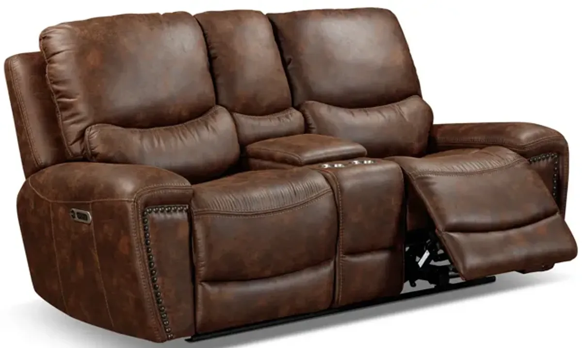 Dakota Power Reclining Loveseat With Console - Walnut