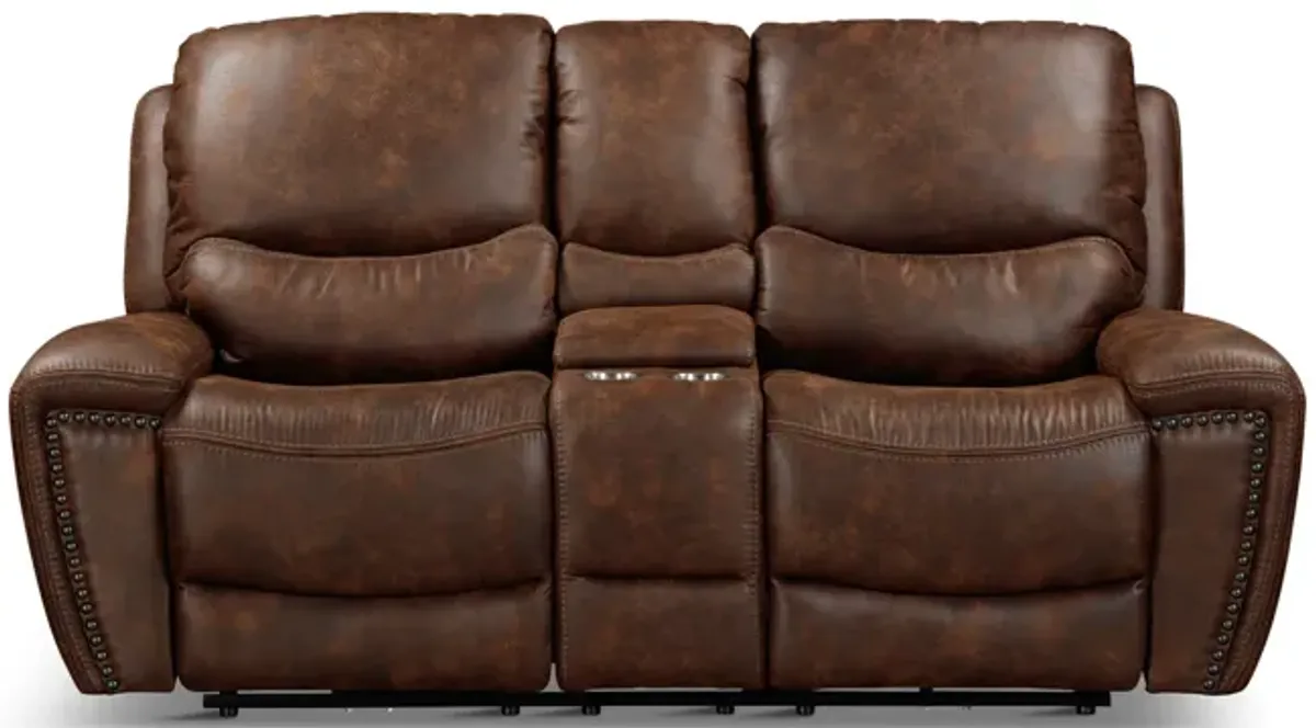 Dakota Power Reclining Loveseat With Console - Walnut