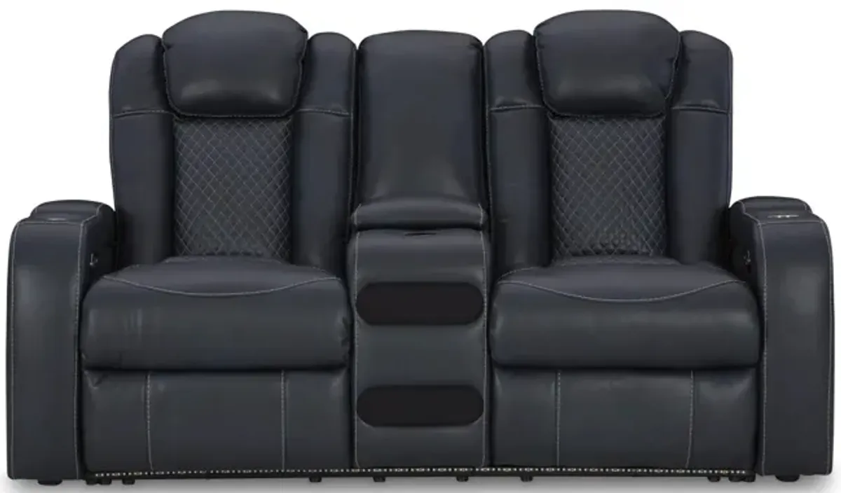 Astro Power Reclining Loveseat with Console - Sapphire