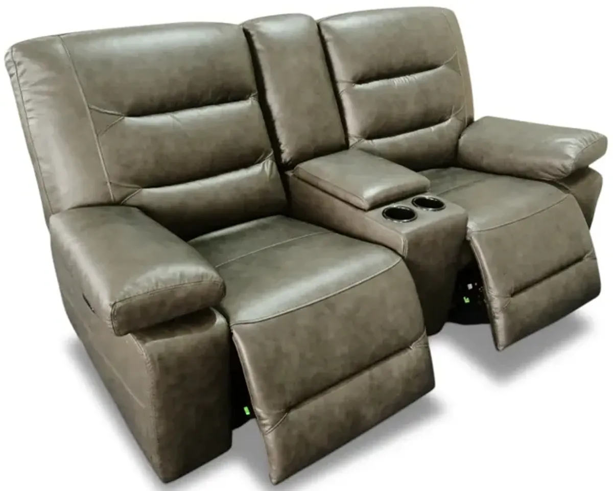 Donna Leather Power Reclining Loveseat With Console