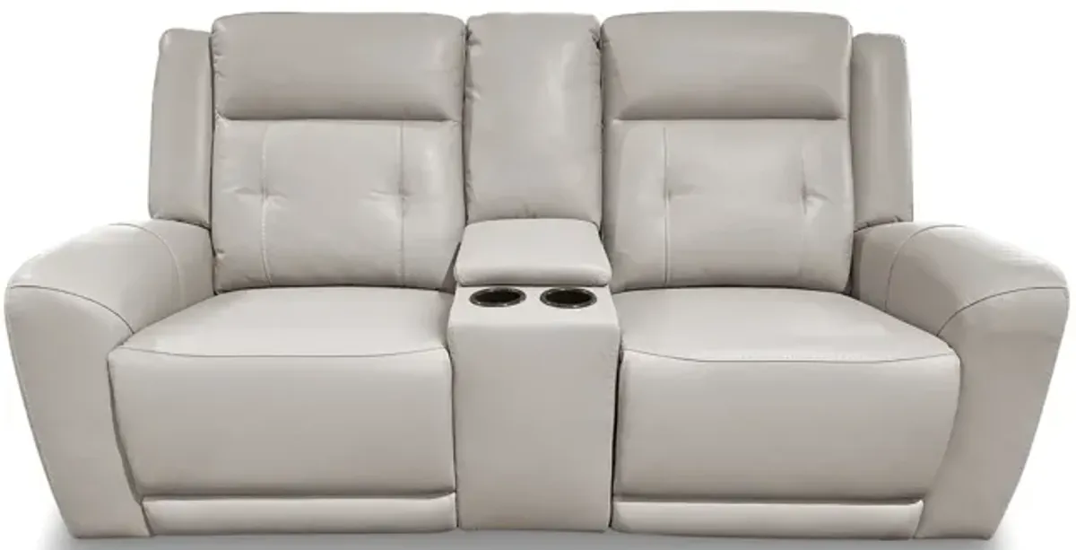 Nina Leather Power Reclining Loveseat With Console