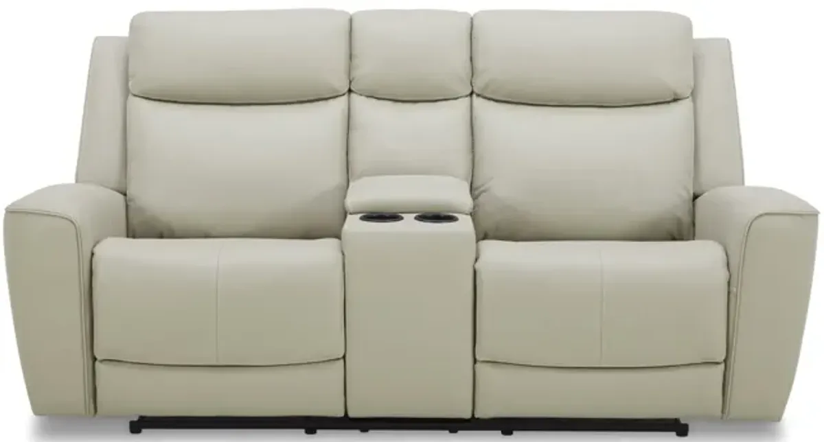 Fenton Leather Power Reclining Loveseat With Console