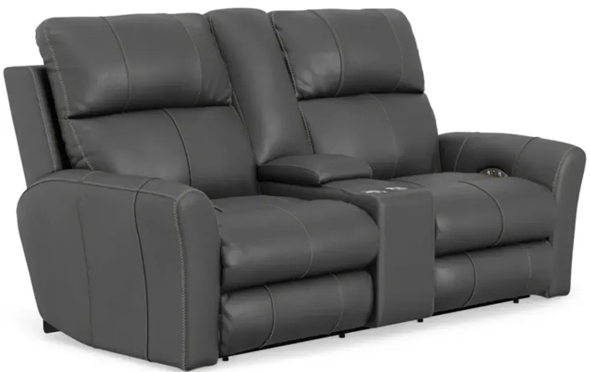 Holmes Leather Power Reclining Loveseat with Console - Anthrocite