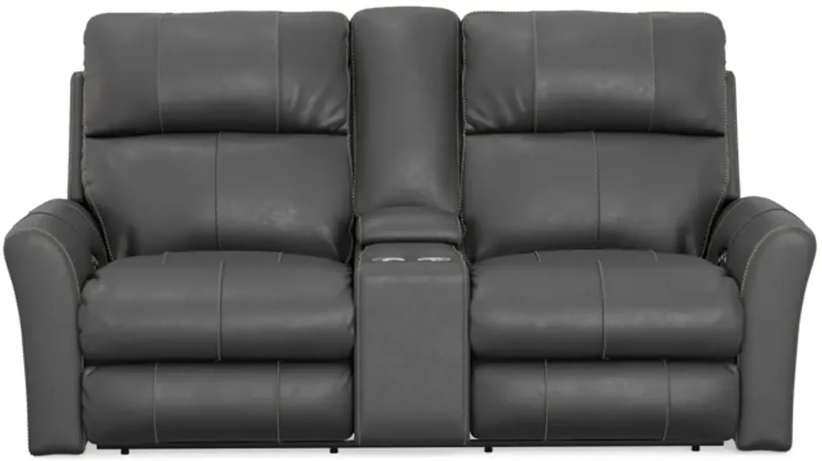 Holmes Leather Power Reclining Loveseat with Console - Anthrocite