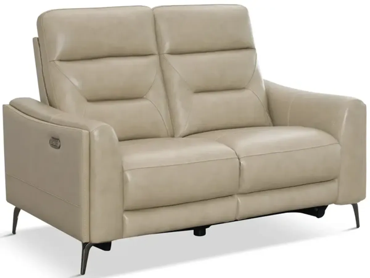 Rosita Leather Power Reclining Loveseat - Stone