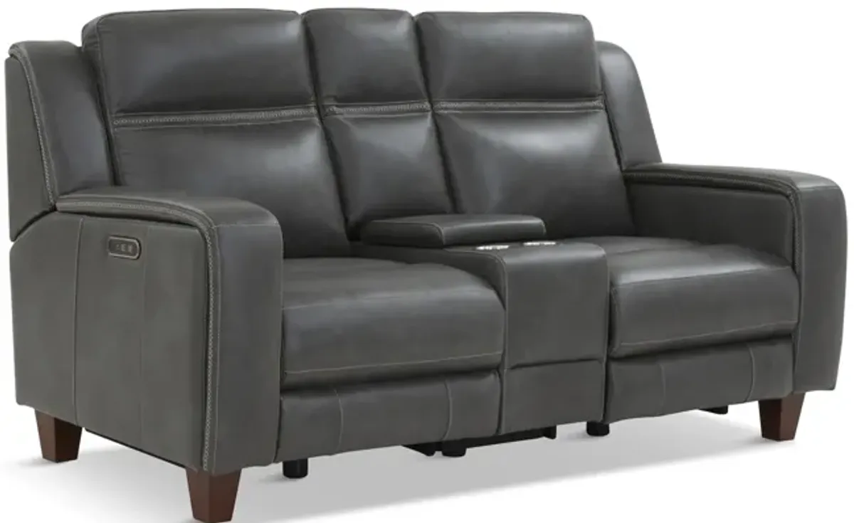 Hershal Leather Power Reclining Loveseat With Console