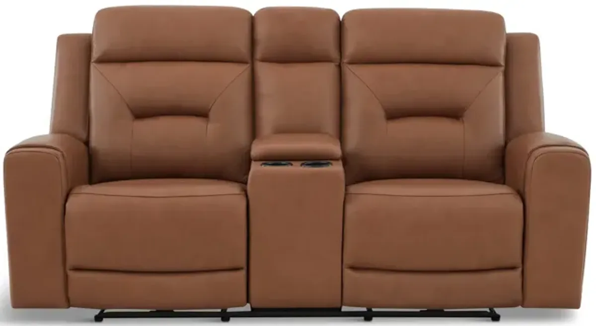 Jackie Leather Power Reclining Loveseat With Console